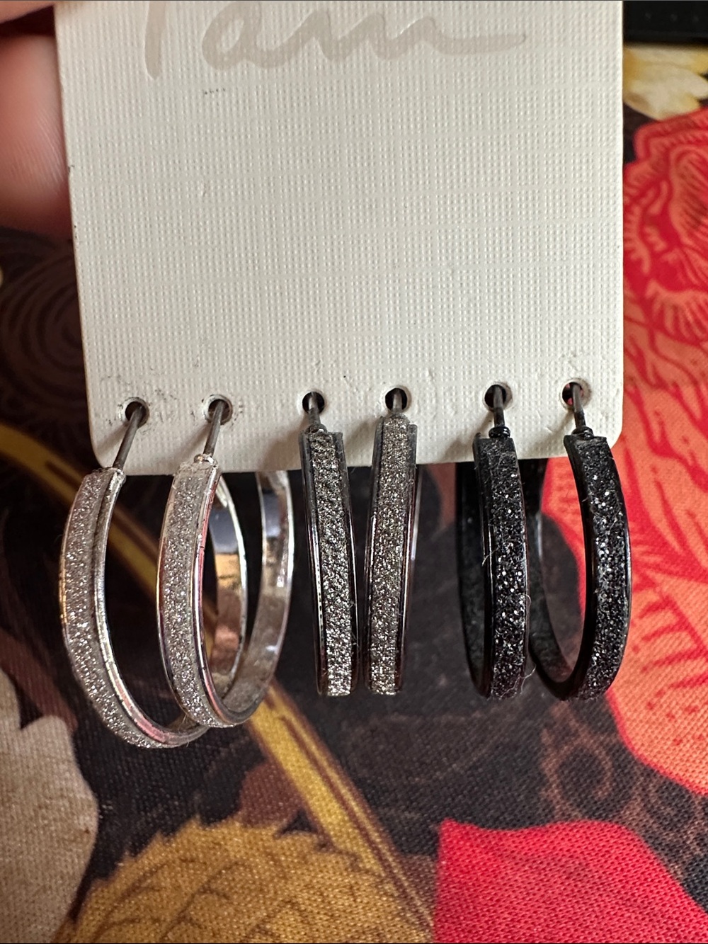 Glitter Hoop Earring Set — Silver & Black